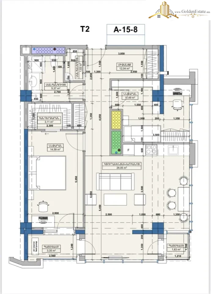 3 սենյականոց բնակարան նորակառույց շենքում Կոմիտասի պողոտայում Արաբկիրում, 84 քմ, 15/18 հարկ